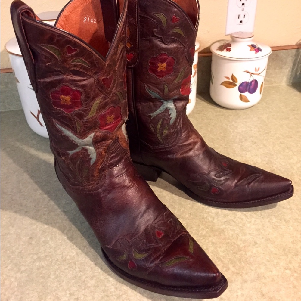 Dan Post Bluebirds & Roses Western Boots
